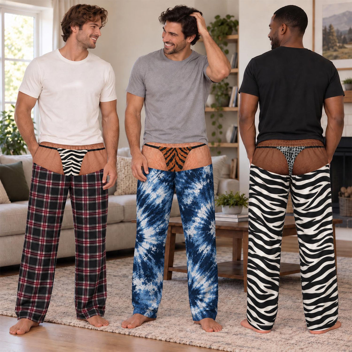 Funny Mens Pajama Pants with Tie Dye Tiger, Custom Pajamas for Fun Nights at Home, Colorful Gag Gifts and Christmas Pajamas at Home, Pallyprints Co.