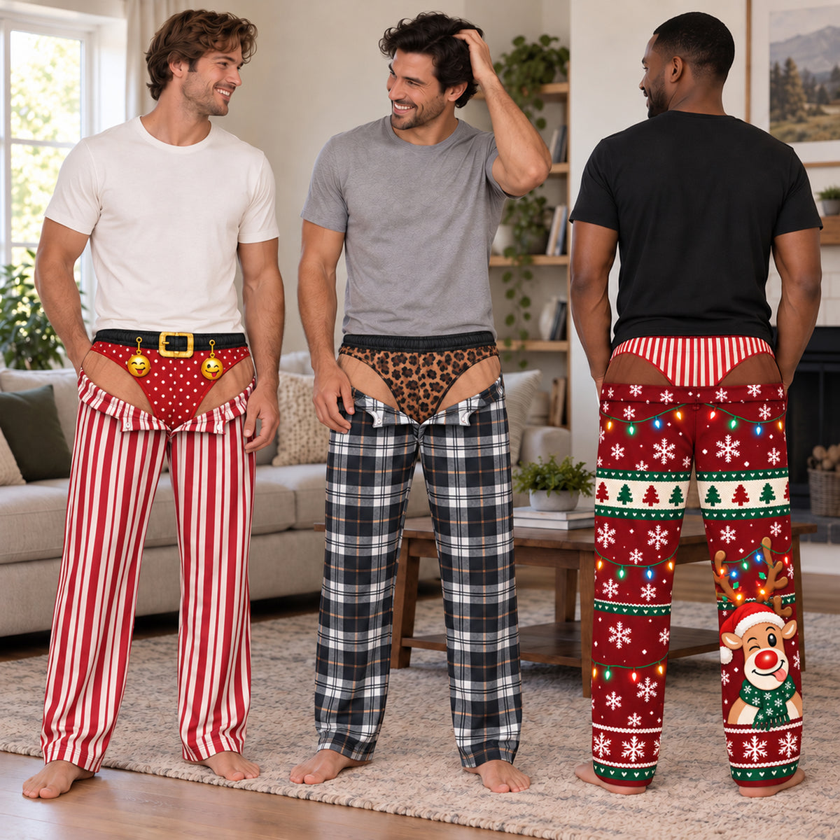 Plaid Leopard Funny Mens Pajama Pants, Custom Pajamas for Playful Evenings, Wild Gag Gifts and Christmas Pajamas for Relaxed Nights, Pallyprints Co.