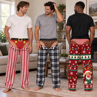 Plaid Leopard Funny Mens Pajama Pants, Custom Pajamas for Playful Evenings, Wild Gag Gifts and Christmas Pajamas for Relaxed Nights, Pallyprints Co.