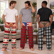 Funny Mens Pajama Pants with Red Flag Print, Custom Pajamas for Relaxing Nights, Patriotic Gag Gifts and Christmas Pajamas at Home, Pallyprints Co.