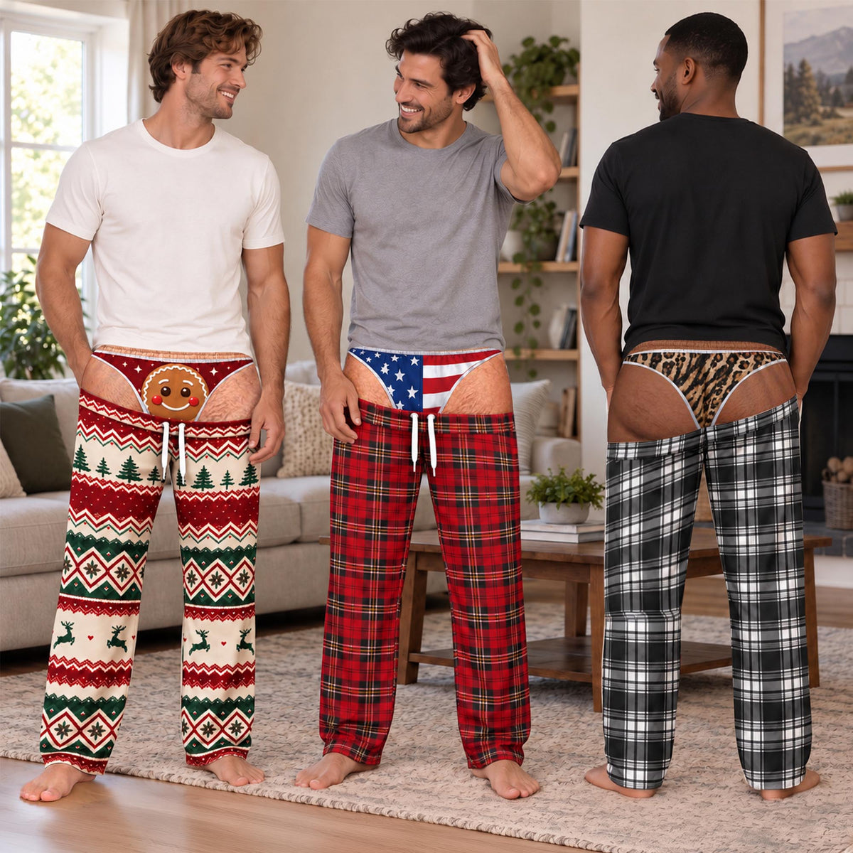 Funny Mens Pajama Pants with Red Flag Print, Custom Pajamas for Relaxing Nights, Patriotic Gag Gifts and Christmas Pajamas at Home, Pallyprints Co.