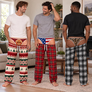 Funny Mens Pajama Pants with Red Flag Print, Custom Pajamas for Relaxing Nights, Patriotic Gag Gifts and Christmas Pajamas at Home, Pallyprints Co.