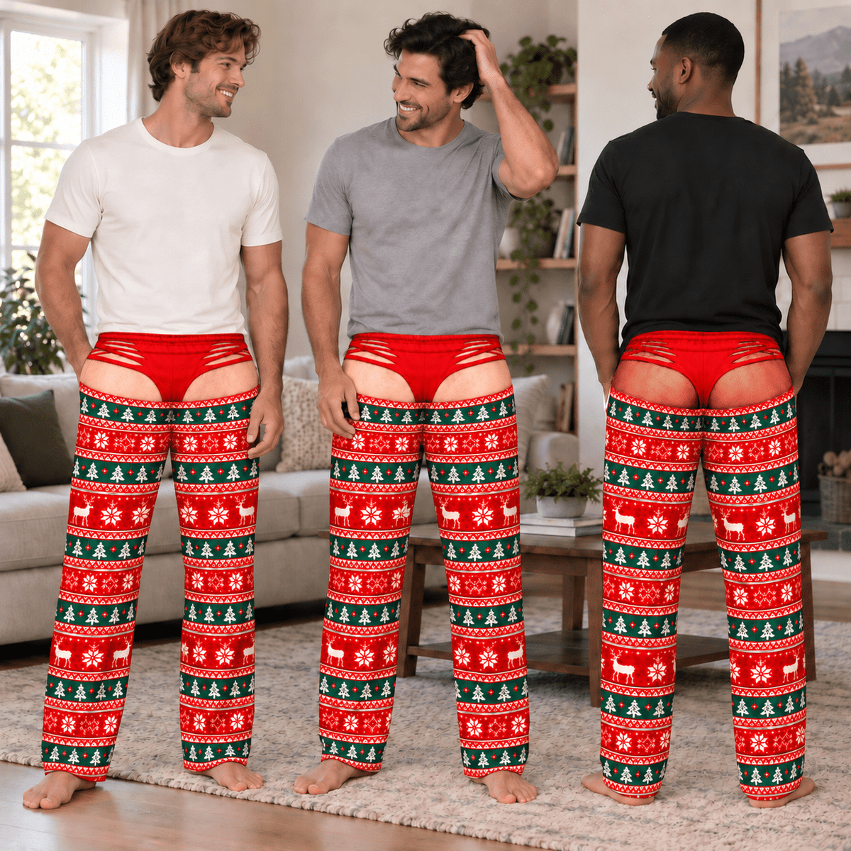 Red Green Funny Mens Pajama Pants, Custom Pajamas for Cozy Winter Nights, Festive Gag Gifts and Cheerful Christmas Pajamas at Home, Pallyprints Co.