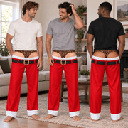 Funny Mens Pajama Pants with Leopard Santa, Custom Pajamas for Festive Lounging, Bold Gag Gifts and Christmas Pajamas for Cozy Nights, Pallyprints Co.