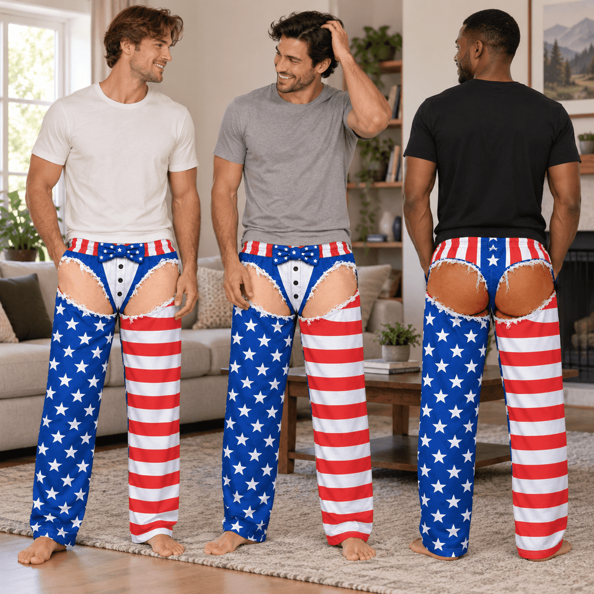 American Flag Funny Mens Pajama Pants, Custom Pajamas for Relaxing Evenings, Playful Gag Gifts and Patriotic Christmas Pajamas, Pallyprints Co.