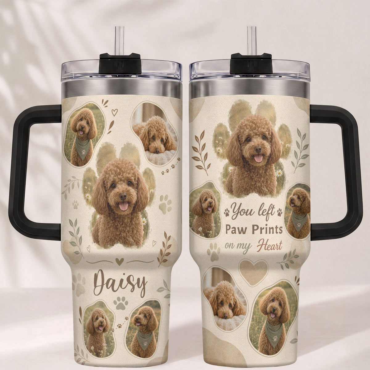 Custom Dog Picture Tumbler with Handle Personalised Pet Portrait Collage Gift Dog Lover