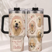 Custom Dog Photo Tumbler with Handle Forever In My Heart Personalised Pet Loss Memorial Gift