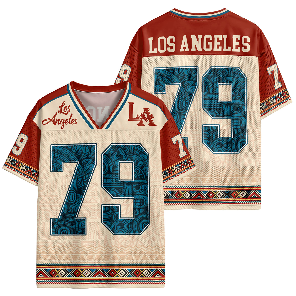 Custom Red Blazing Stars Football Jersey Unisex Tribal Print Y2K Jersey Shirt Top