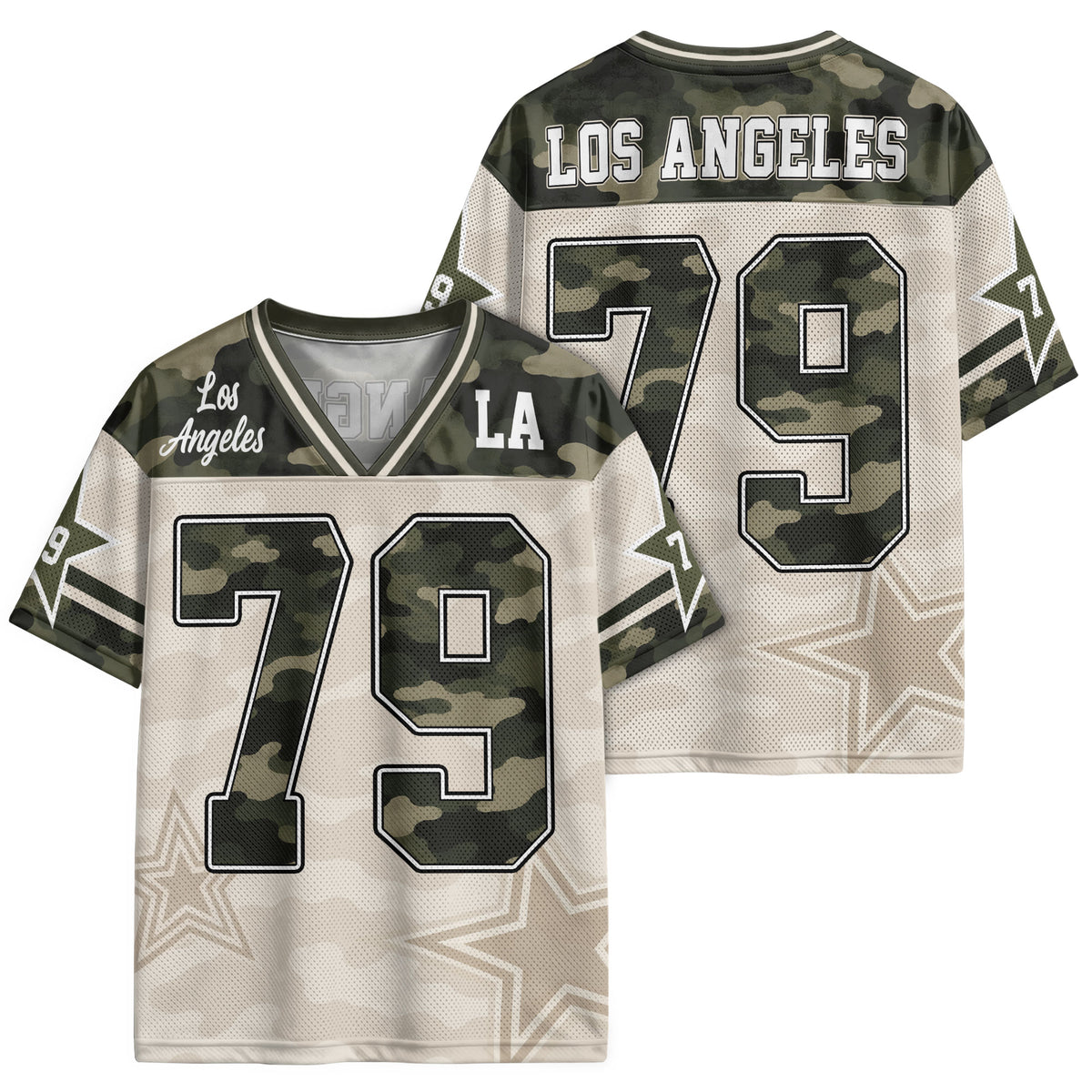 Custom Camo Los Angeles Football Y2K Jersey Unisex Star Camouflage Team Shirt Top
