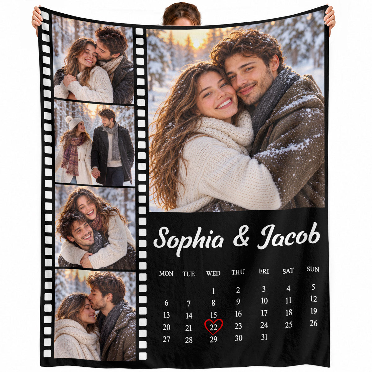 Custom Photo Collage Fleece Blanket Film Strip Calendar Picture Throw Warm Bedding Cover