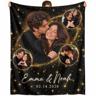 Custom Photo Collage Fleece Blanket Starry Sparkle Picture Throw Warm Bedding Cover