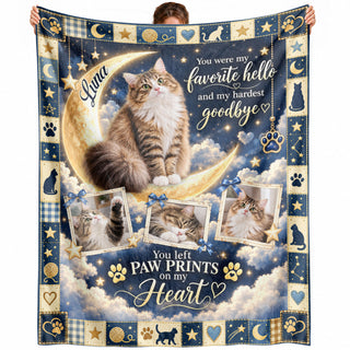 Custom Name Cat Memorial Photo Blanket Crescent Moon Celestial Wall Hanging Banner