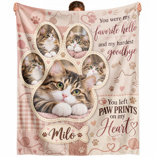 Custom Name Cat Memorial Photo Blanket Paw Print Frame Wall Hanging Display Banner