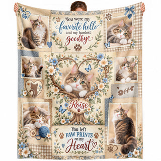 Custom Name Cat Memorial Photo Blanket Heart Tree Life Floral Wall Hanging Banner