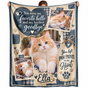 Custom Name Cat Memorial Photo Blanket Denim Patchwork Heart Wall Hanging Banner