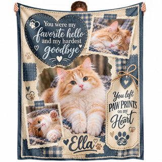 Custom Name Cat Memorial Photo Blanket Denim Patchwork Heart Wall Hanging Banner
