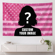 Custom Photo Patriotic American Flag Tapestry Glitter Sparkle Stars Wall Hanging Backdrop