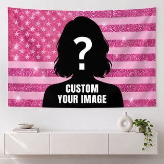 Custom Photo Patriotic American Flag Tapestry Glitter Sparkle Stars Wall Hanging Backdrop