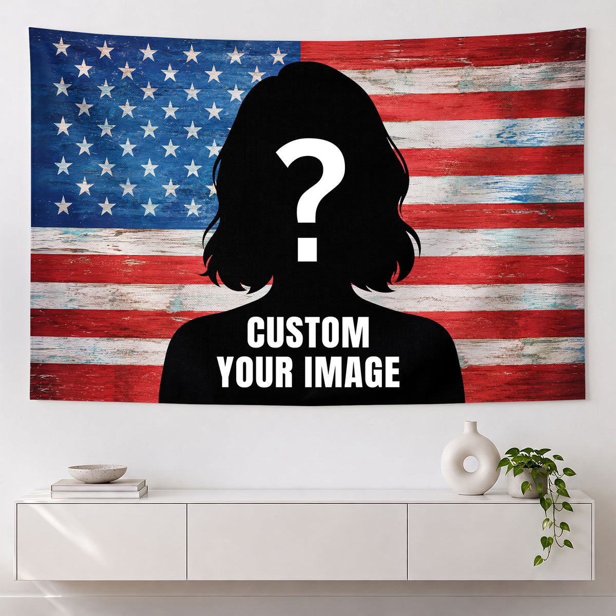 Custom Photo Patriotic American Flag Tapestry Vintage Wood Board Stars Wall Hanging Sheet