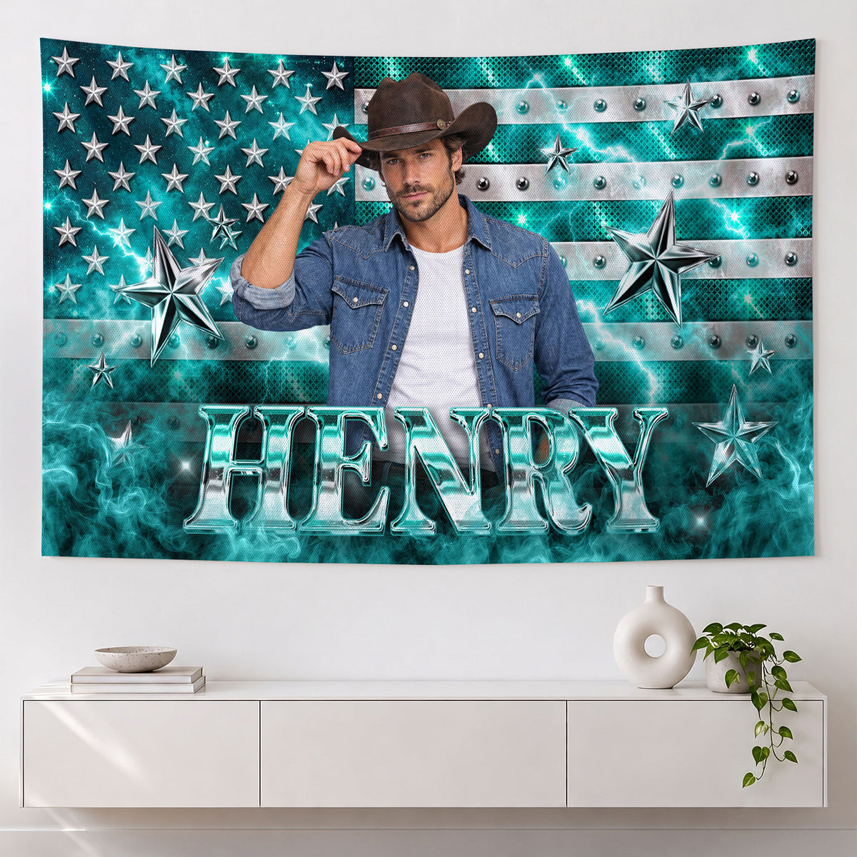 Custom Photo Patriotic American Flag Tapestry Lightning Stars Wall Hanging Backdrop Sheet