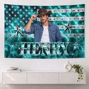 Custom Photo Patriotic American Flag Tapestry Lightning Stars Wall Hanging Backdrop Sheet