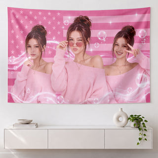 Custom Photo Patriotic American Flag Tapestry Stars Bubbles Sparkle Wall Hanging Sheet
