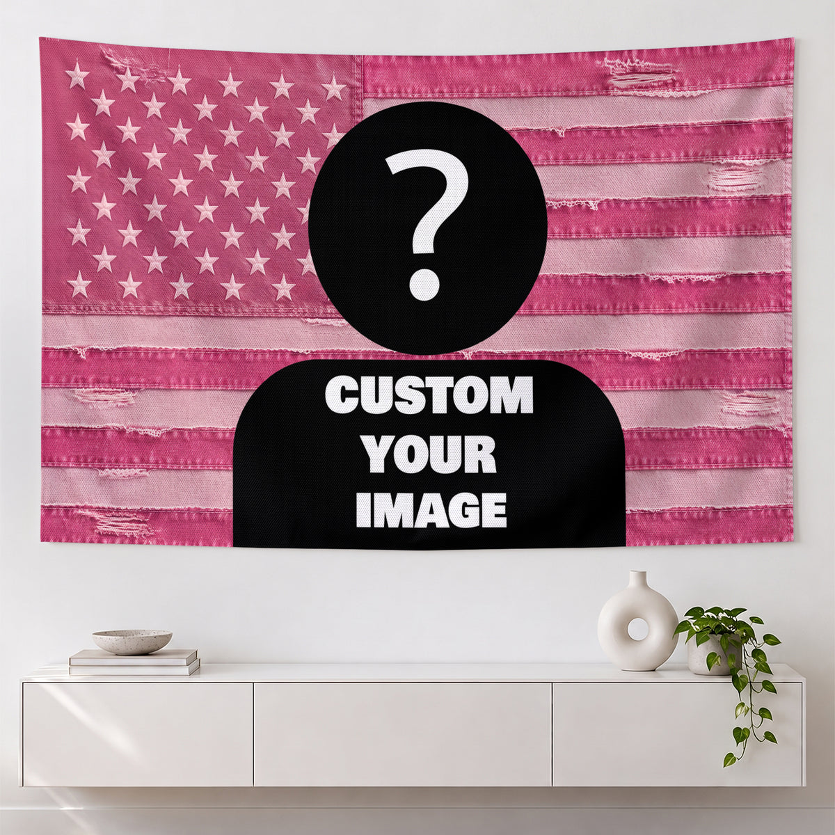 Custom Photo Patriotic American Flag Tapestry Distressed Denim Stars Wall Hanging Sheet
