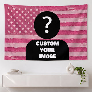 Custom Photo Patriotic American Flag Tapestry Distressed Denim Stars Wall Hanging Sheet