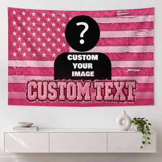 Custom Photo Text American Flag Tapestry Distressed Denim Stars Wall Hanging Backdrop