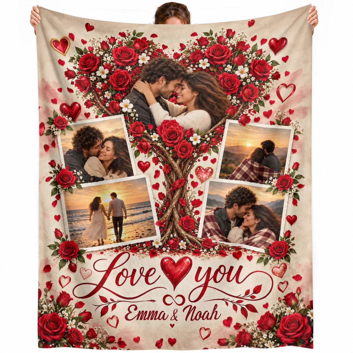 Custom Photo Collage Blanket Love Heart Tree Roses Soft Fleece Throw Bedding Sheet Mat