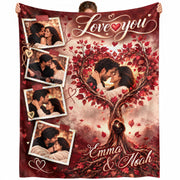 Custom Photo Collage Blanket Heart Maple Tree Autumn Leaves Soft Fleece Throw Cover Mat
