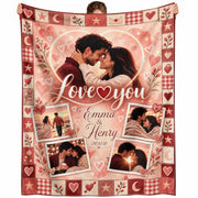 Custom Photo Collage Blanket Heart Patchwork Border Fleece Throw Bedding Sheet Mat