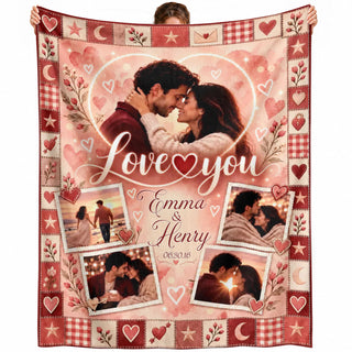 Custom Photo Collage Blanket Heart Patchwork Border Fleece Throw Bedding Sheet Mat