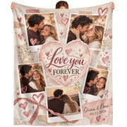 Custom Photo Collage Blanket Love Heart Ribbon Bow Polaroid Soft Fleece Throw Cover
