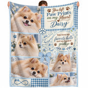 Custom Dog Memorial Photo Collage Gingham Ribbon Bow Paw Print Fleece Throw Blanket