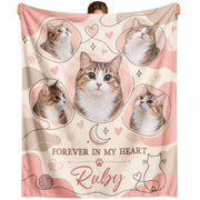 Custom Pet Memorial Blanket Photo Name Cat Loss Forever In My Heart Fleece Throw