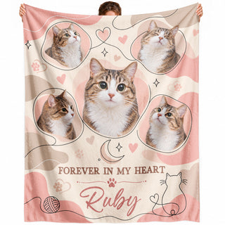 Custom Pet Memorial Blanket Photo Name Cat Loss Forever In My Heart Fleece Throw