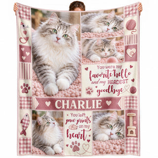 Custom Pet Memorial Blanket Photo Cat Favorite Hello Hardest Goodbye Fleece Throw