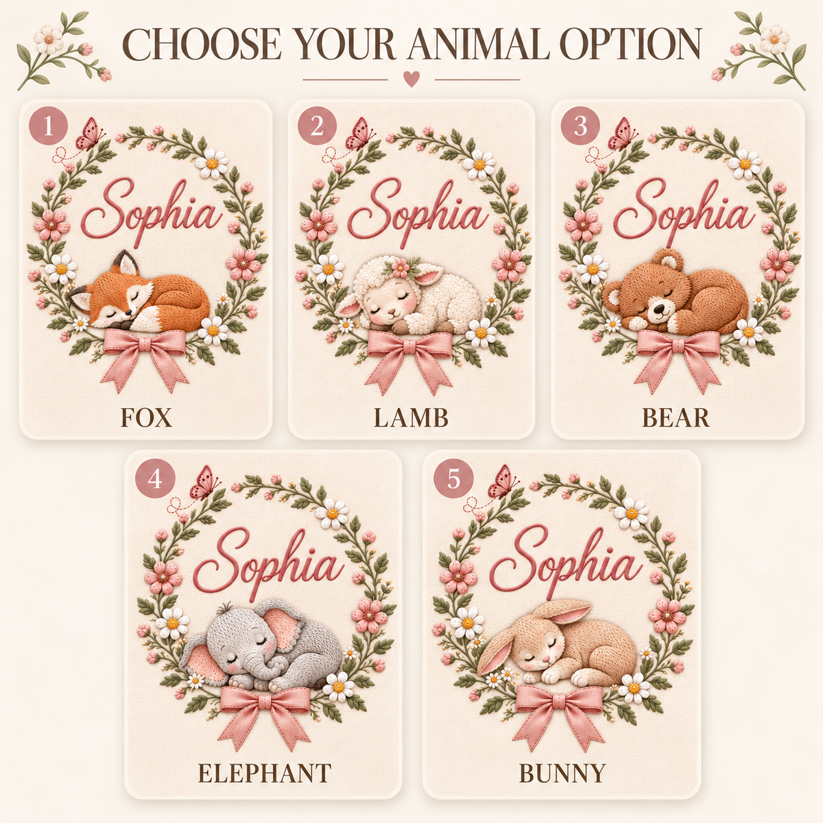 Custom Baby Blanket Embroidered Bunny Wreath Floral Name Knitted Nursery Swaddle