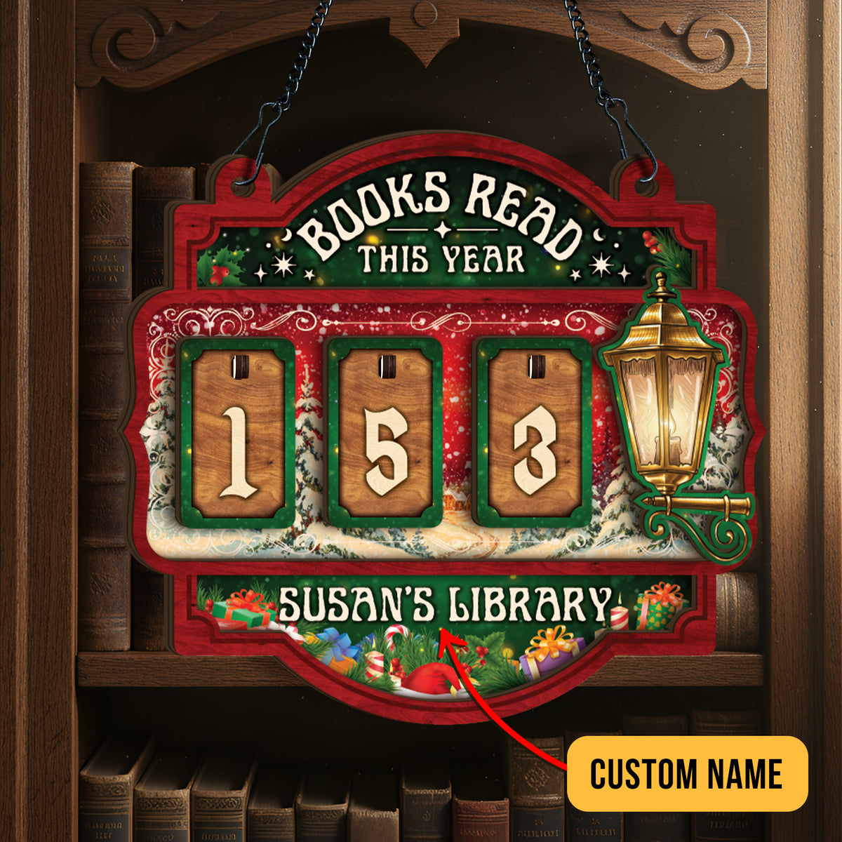Custom Book Tracker Sign Personalized Books Read This Year Christmas Hanging Decor