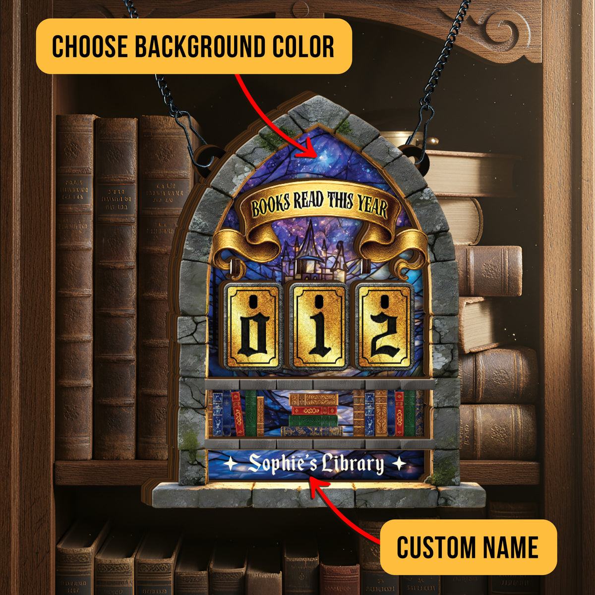 Personalized Books Read This Year Sign Custom Magical Castle Stained Glass Book Tracker