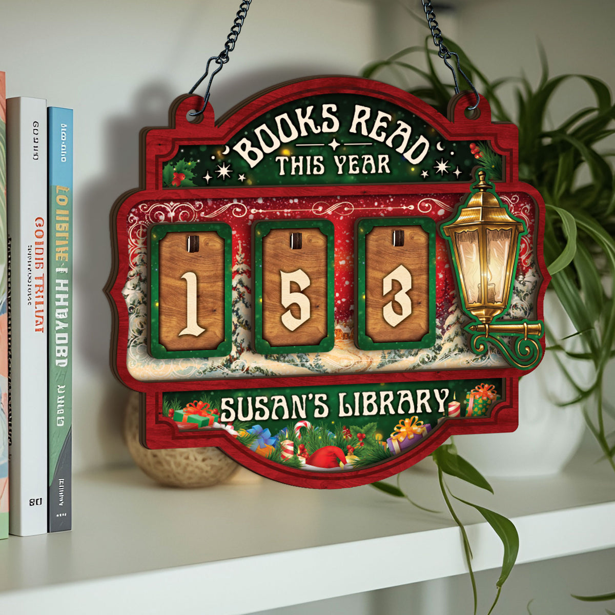 Custom Book Tracker Sign Personalized Books Read This Year Christmas Hanging Decor