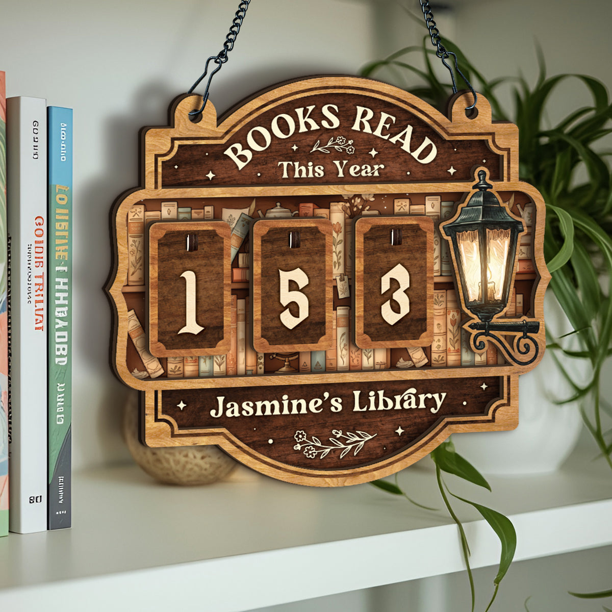 Personalized Books Read This Year Sign Custom Wooden Bookshelf Book Tracker Gift