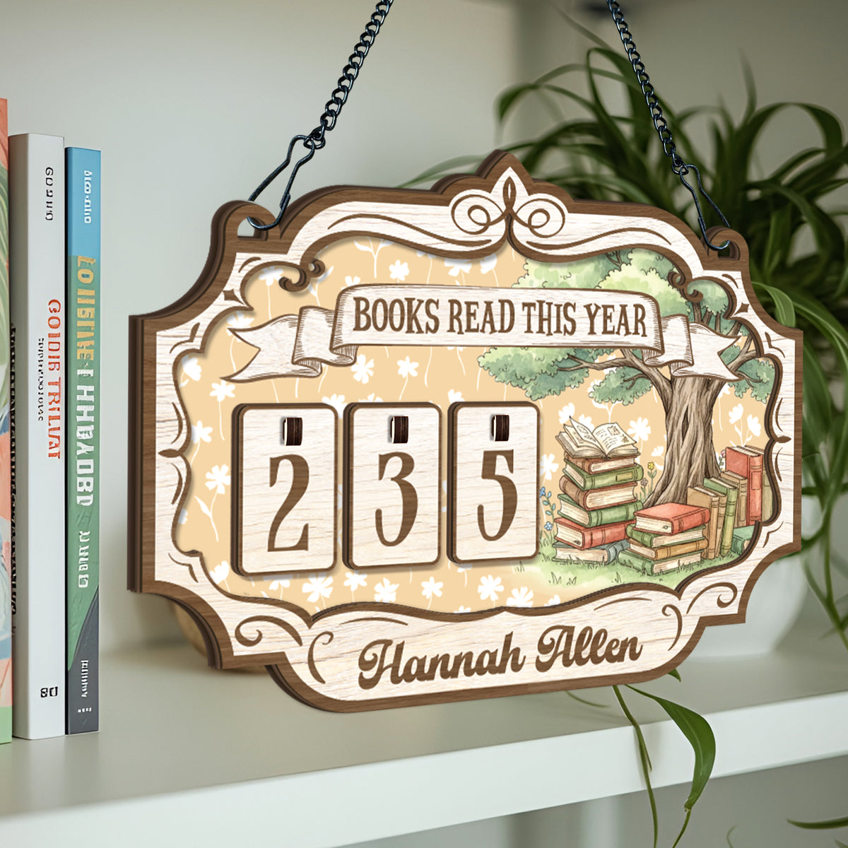 Custom Book Tracker Sign Personalized Pink Stripes Tree Books Read This Year Decor
