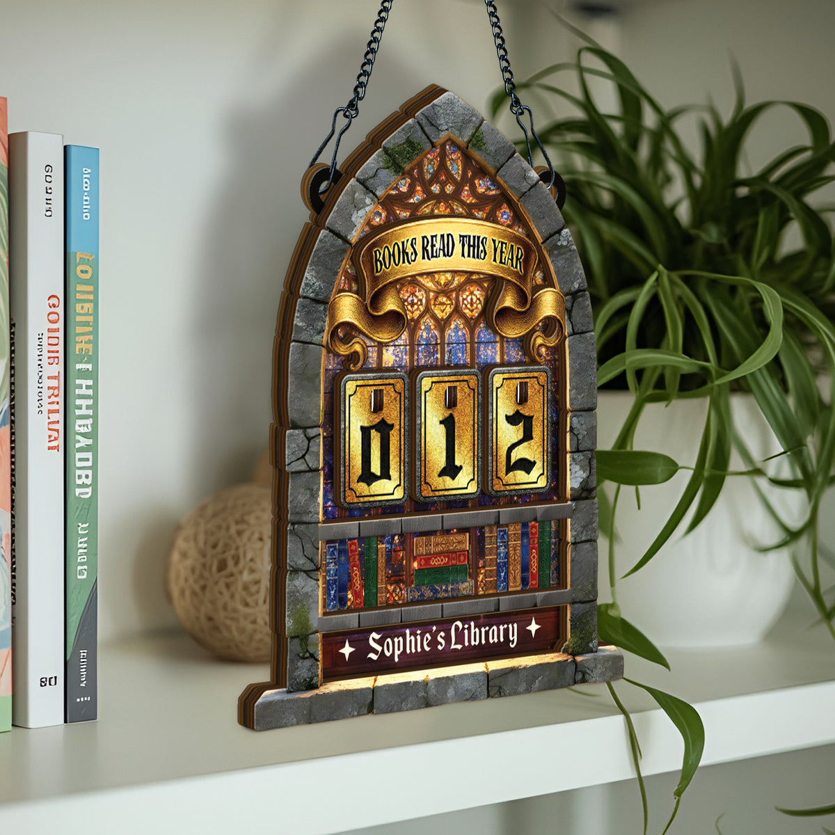 Personalized Books Read This Year Sign Custom Magical Castle Stained Glass Book Tracker