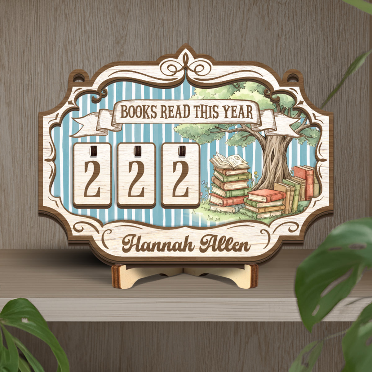 Custom Book Tracker Sign Personalized Pink Stripes Tree Books Read This Year Decor