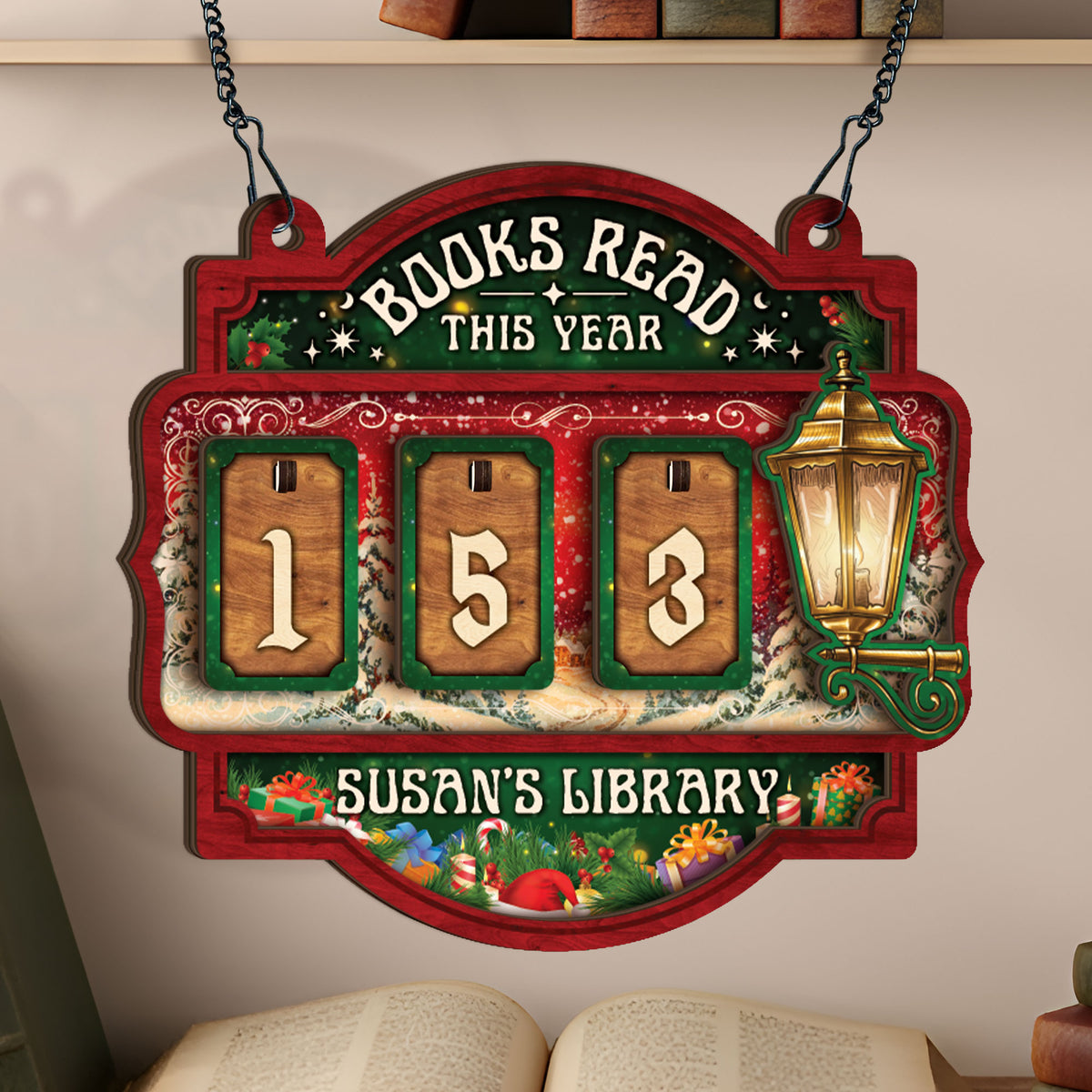 Custom Book Tracker Sign Personalized Books Read This Year Christmas Hanging Decor