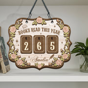 Custom Book Tracker Sign Personalized Pink Rose Vine Books Read This Year Hanging Decor