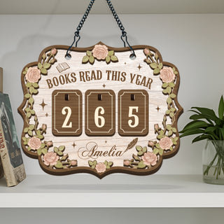 Custom Book Tracker Sign Personalized Pink Rose Vine Books Read This Year Hanging Decor