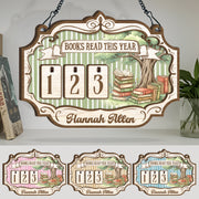 Custom Book Tracker Sign Personalized Pink Stripes Tree Books Read This Year Decor